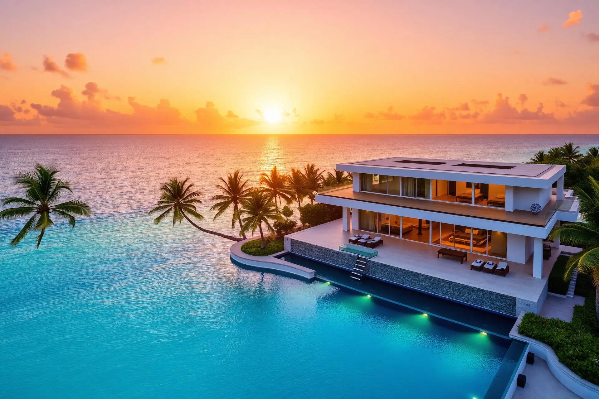 Villa de lujo frente al mar en Punta Cana al atardecer